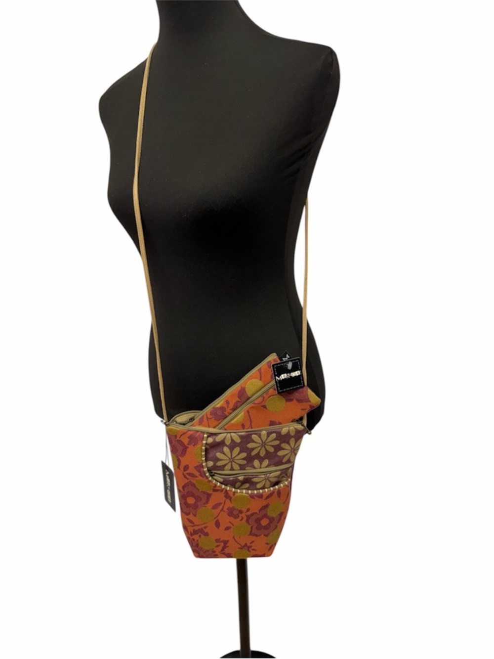 Maruca Design Orange Plum Floral Crossbody Bag Matching Pouch USA NWT Boho Set
